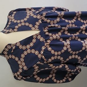 Banana Republic Navy and Cream Circle Print Midi Dress, Women's Size L